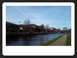 Low rise housing along the Lee Navigation Canal, in Hackney Wick. 